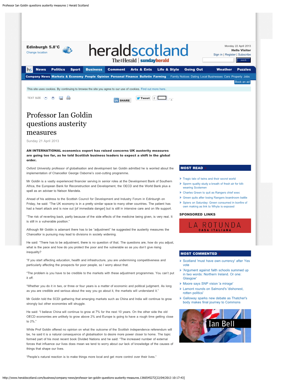 Professor Ian Goldin Questions Austerity Measures | Herald Scotland