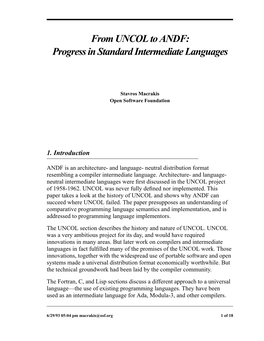 From UNCOL to ANDF: Progress in Standard Intermediate Languages