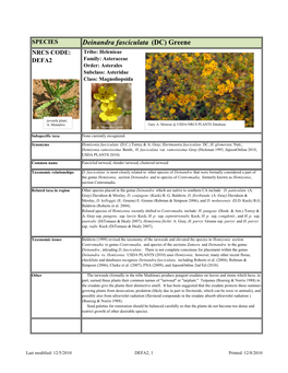 Deinandra Fasciculata (DC) Greene NRCS CODE: Tribe: Helenieae DEFA2 Family: Asteraceae Order: Asterales Subclass: Asteridae Class: Magnoliopsida
