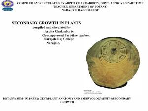 SECONDARY GROWTH in PLANTS Compiled and Circulated by Arpita Chakraborty, Govt.Approved Part-Time Teacher, Narajole Raj College, Narajole