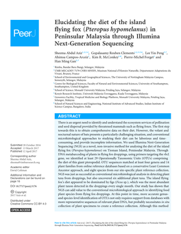 Elucidating the Diet of the Island Flying Fox (Pteropus Hypomelanus) in Peninsular Malaysia Through Illumina Next-Generation Sequencing