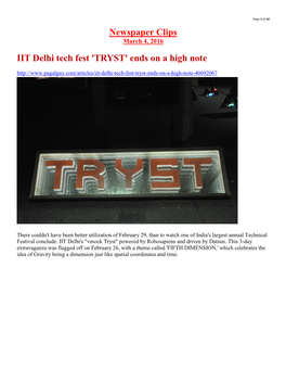 Newspaper Clips IIT Delhi Tech Fest 'TRYST' Ends on a High Note