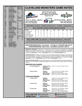 Cleveland Monsters Game Notes