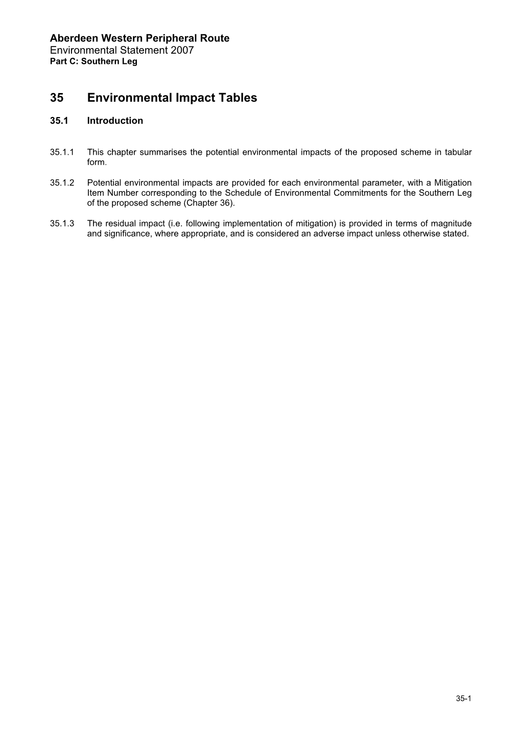 Schedule of Environmental Commitments (Example)