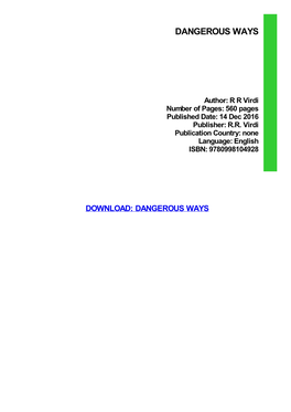 {Download PDF} Dangerous Ways