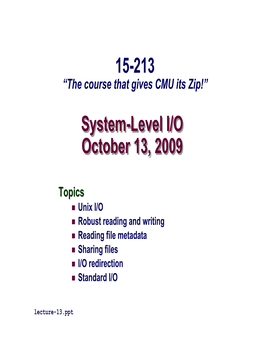System-Level I/O October 13, 2009 System-Level I/O October 13, 2009