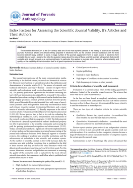 Factors for Assessing the Scientific Journal Validity, It's Articles And