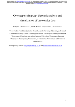 Cytoscape Stringapp: Network Analysis and Visualization of Proteomics Data