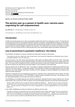 The Service User As a Person in Health Care—Service Users Organising for Self Empowerment