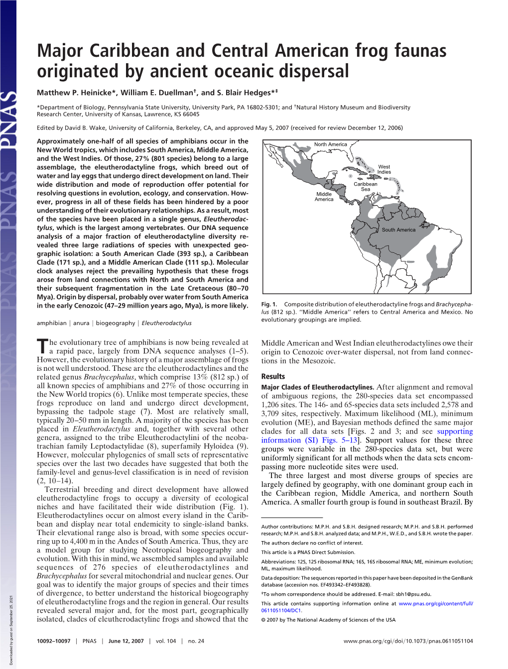 Major Caribbean and Central American Frog Faunas Originated by Ancient Oceanic Dispersal