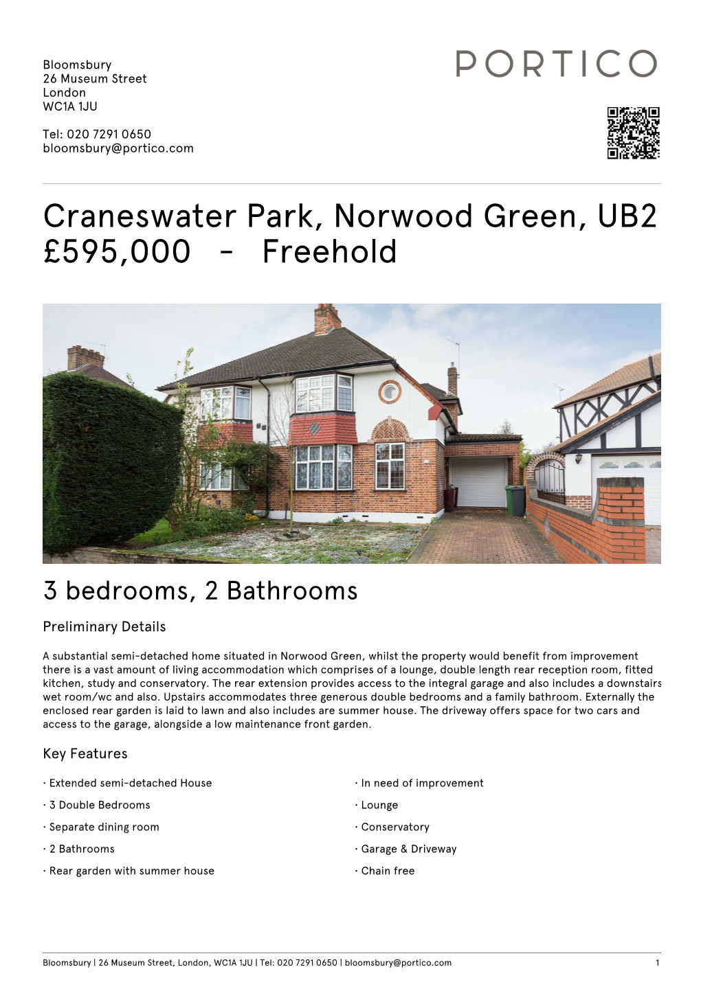 Craneswater Park, Norwood Green, UB2 £595000