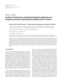 Synthesis, Production, and Biotechnological Applications of Exopolysaccharides and Polyhydroxyalkanoates by Archaea