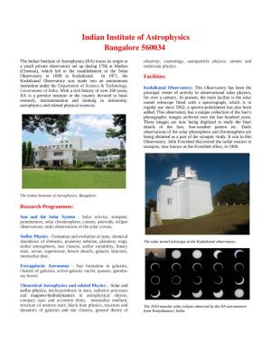 Indian Institute of Astrophysics Bangalore 560034
