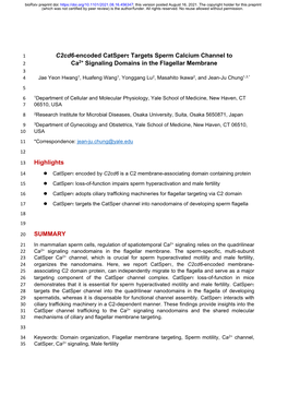 C2cd6-Encoded Catsperτ Targets Sperm Calcium Channel to Ca2+