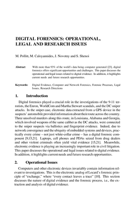 Digital Forensics: Operational, Legal and Research Issues