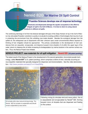 Nereid 820 for Marine Oil Spill Control