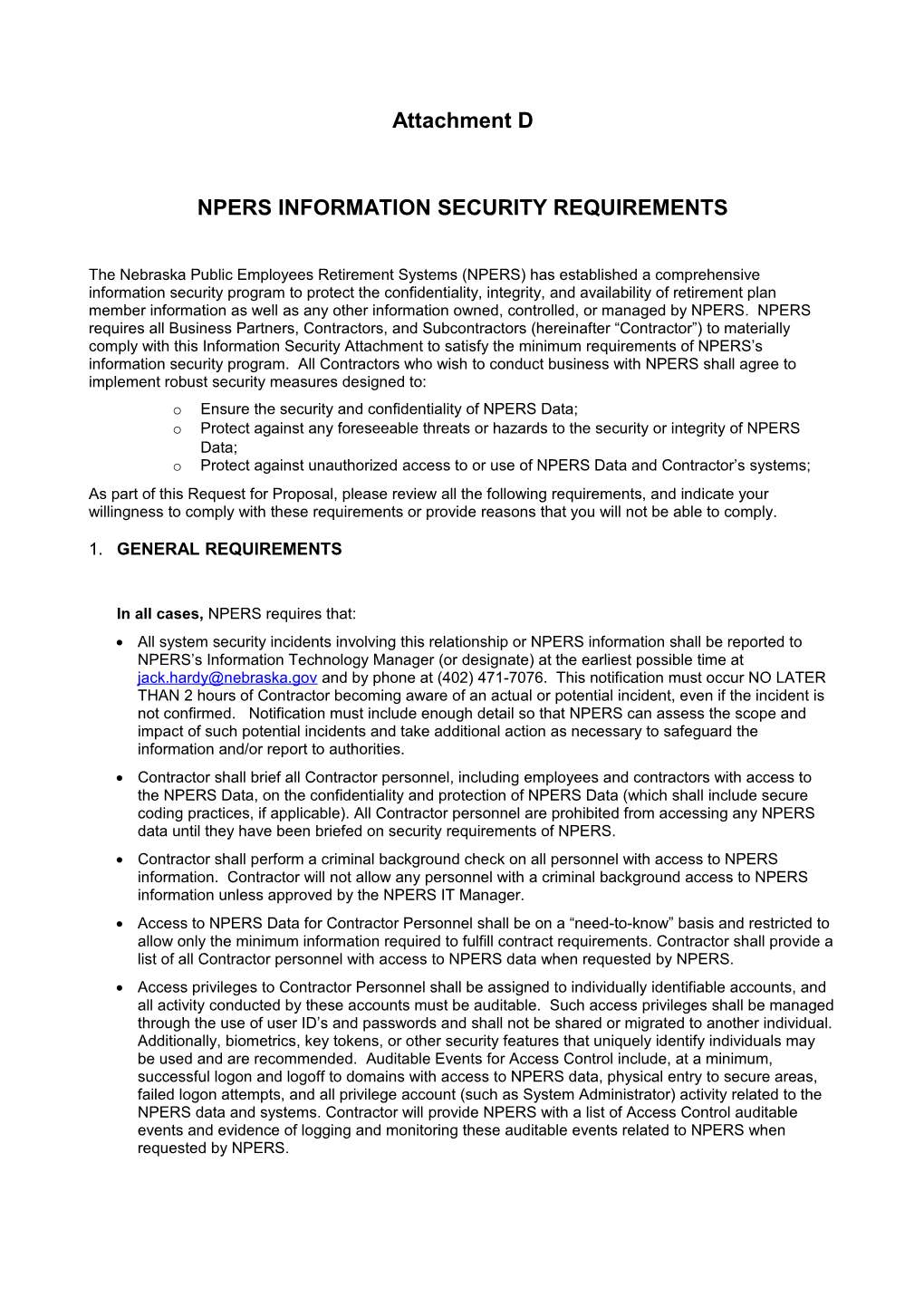 Npers Information Security Requirements