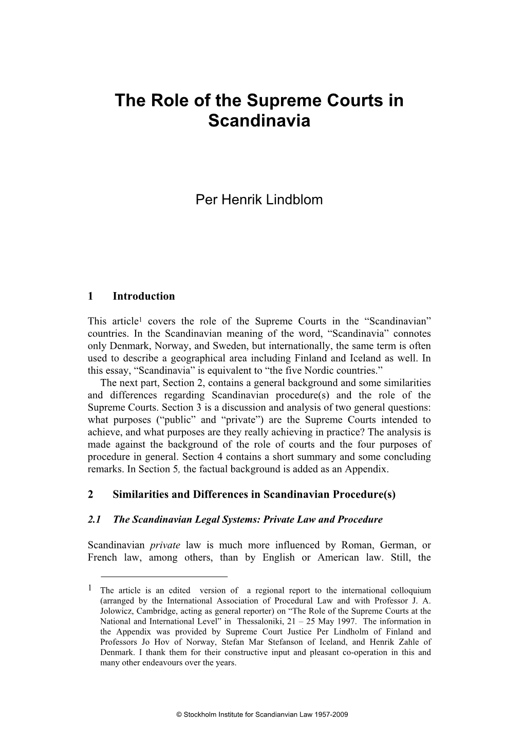 The Role of the Supreme Courts in Scandinavia