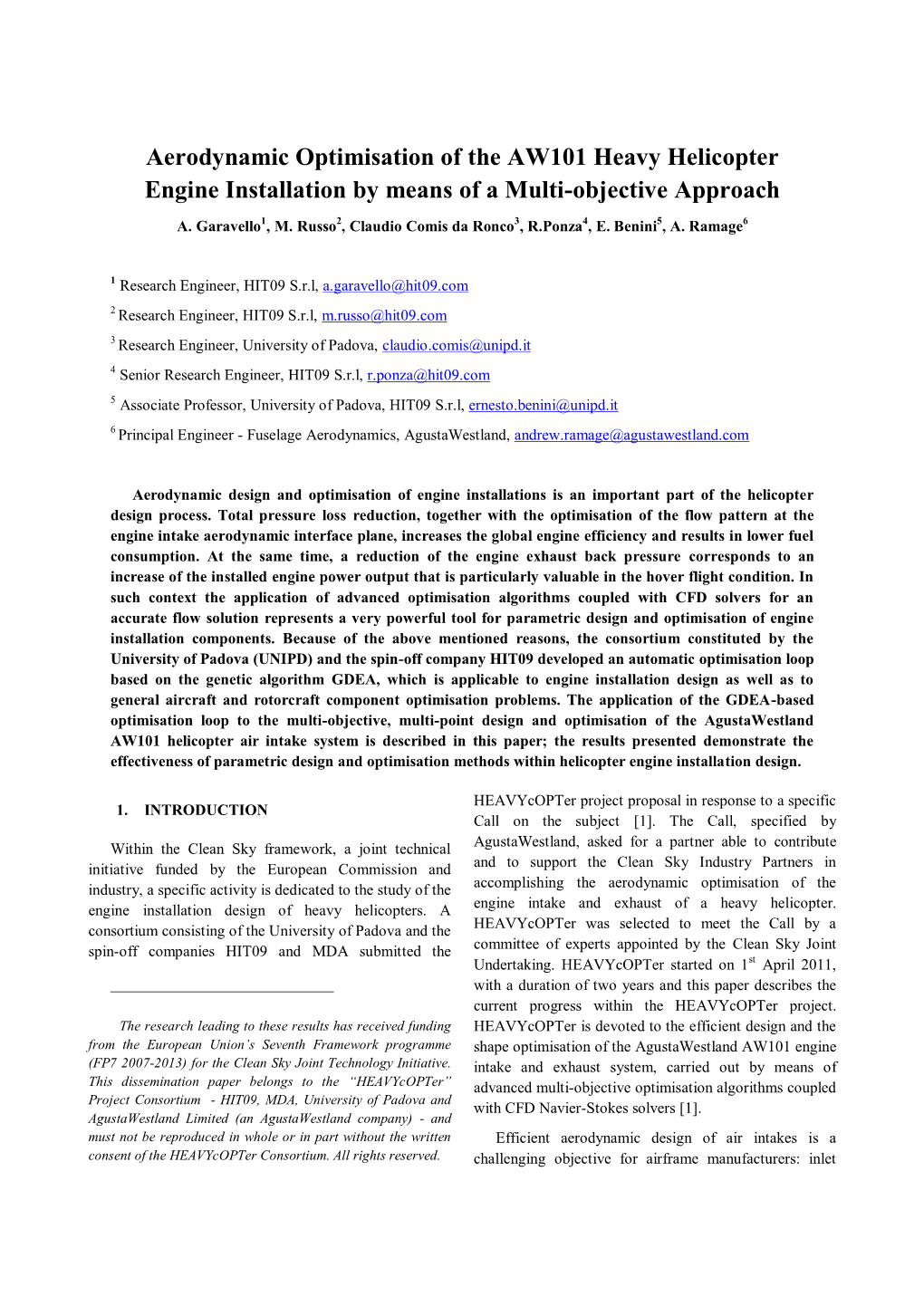 Aerodynamic Optimisation of the AW101 Heavy Helicopter Engine Installation by Means of a Multi-Objective Approach