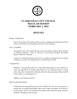 Clarksville City Council Regular Session February 7, 2019