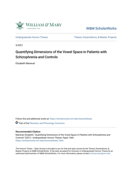 Quantifying Dimensions of the Vowel Space in Patients with Schizophrenia and Controls