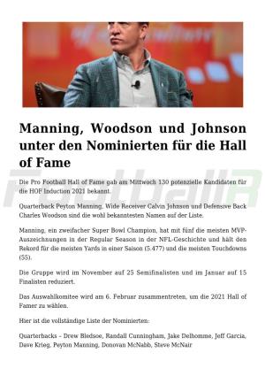 Manning, Woodson Und Johnson Unter Den Nominierten Für Die Hall of Fame