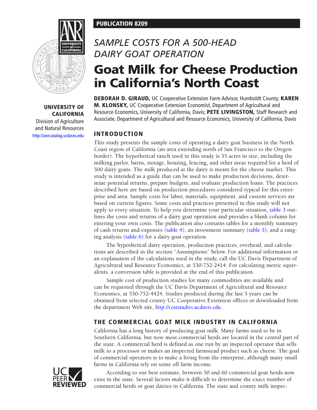 Goat Milk for Cheese Production in California's North Coast