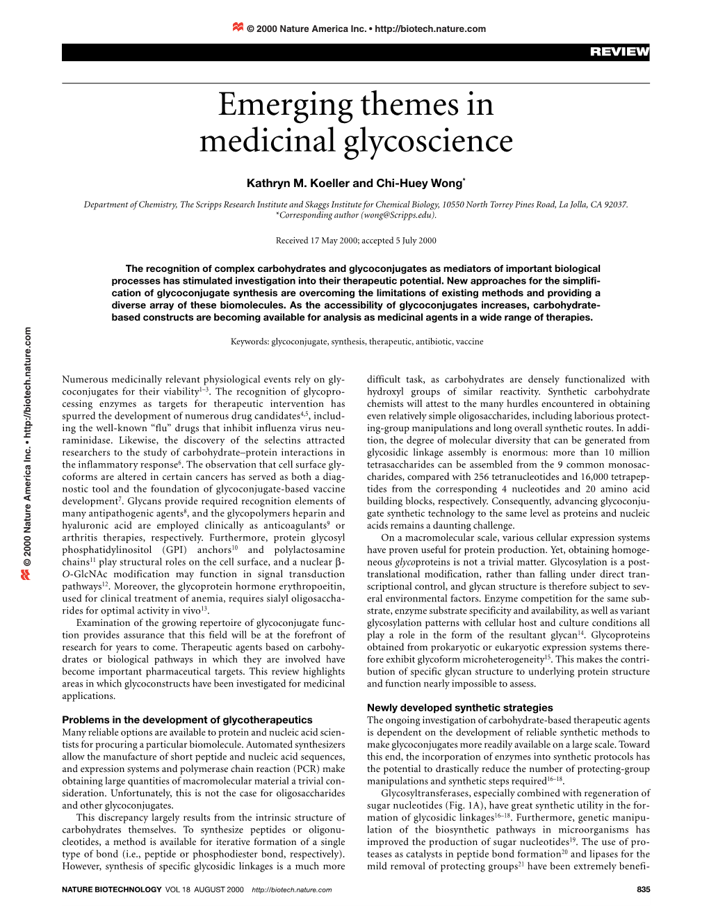 Emerging Themes in Medicinal Glycoscience