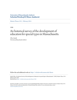 An Historical Survey of the Development of Education for Special Types in Massachusetts