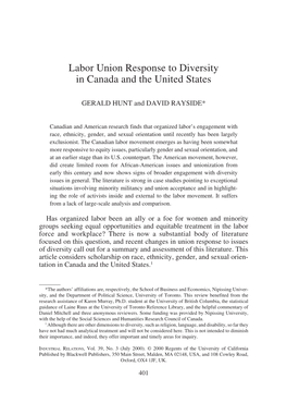 Labor Union Response to Diversity in Canada and the United States