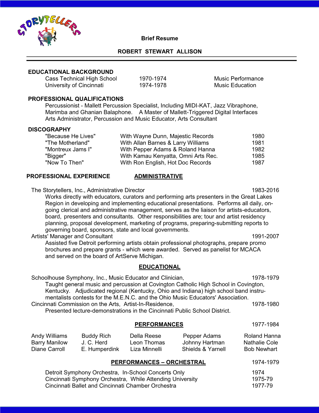 Brief Resume ROBERT STEWART ALLISON EDUCATIONAL