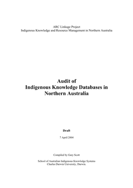 Audit of Indigenous Knowledge Databases in Northern Australia