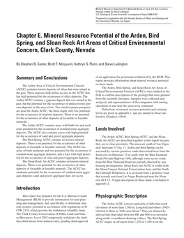 Chapter E. Mineral Resource Potential of the Arden, Bird Spring, and Sloan Rock Art Areas of Critical Environmental Concern, Clark County, Nevada