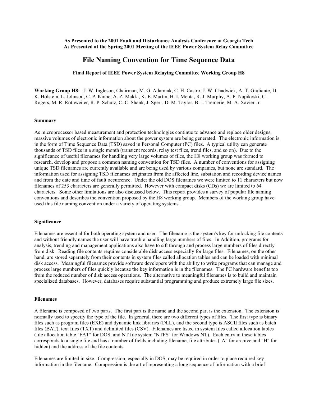 File Naming Convention for Time Sequence Data