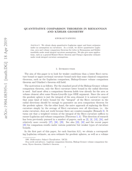 Arxiv:1904.08595V1 [Math.DG]