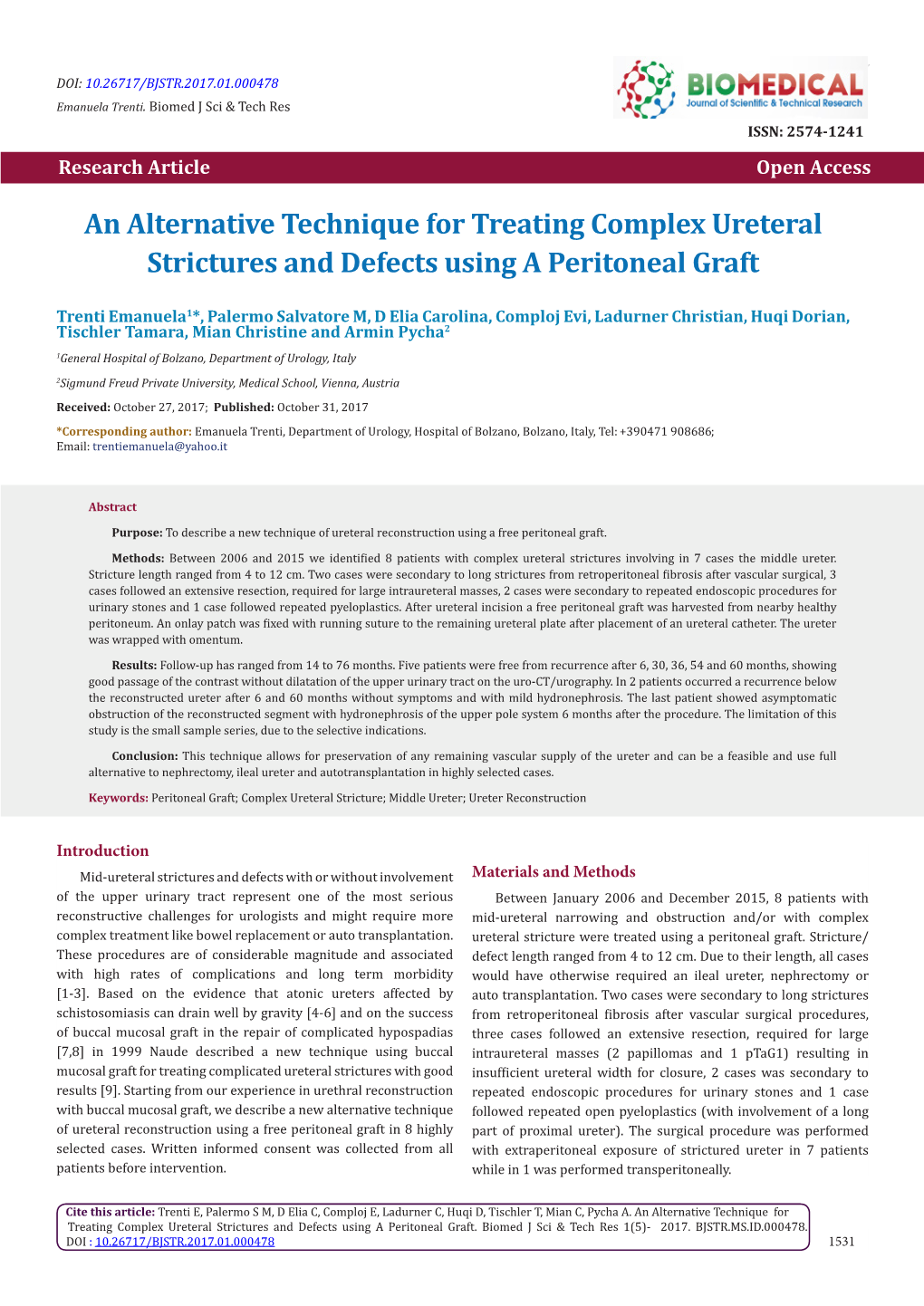 An Alternative Technique for Treating Complex Ureteral Strictures and Defects Using a Peritoneal Graft