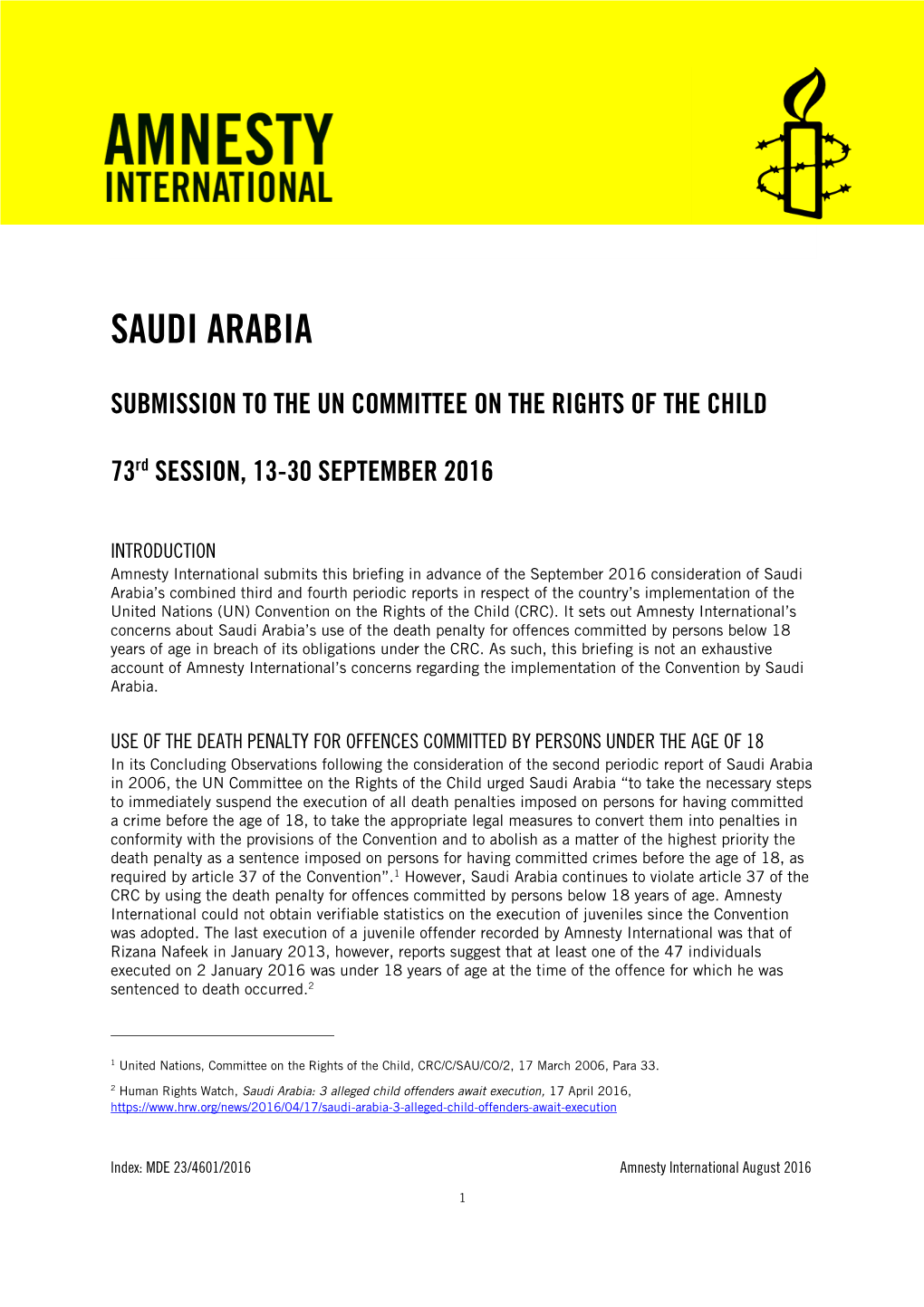 Saudi Arabia: Submission to the UN Committee on the Rights of the Child