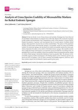 Analysis of Cross-Species Usability of Microsatellite Markers for Baikal Endemic Sponges