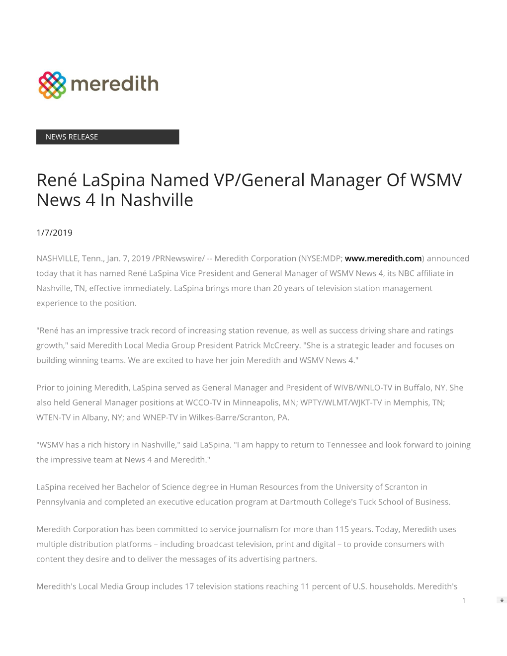 René Laspina Named VP/General Manager of WSMV News 4 in Nashville