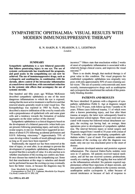 Sympathetic Ophthalmia: Visual Results With