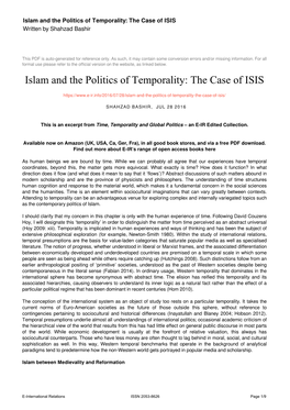 Islam and the Politics of Temporality: the Case of ISIS Written by Shahzad Bashir