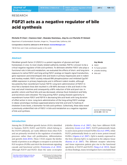 FGF21 Acts As a Negative Regulator of Bile Acid Synthesis