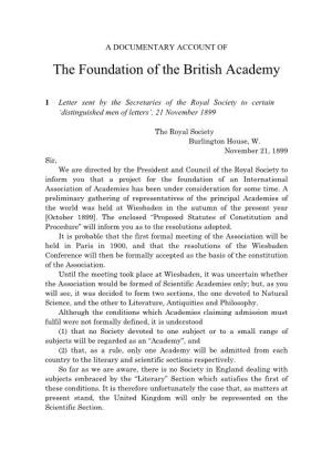 A DOCUMENTARY ACCOUNT of the Foundation of the British Academy