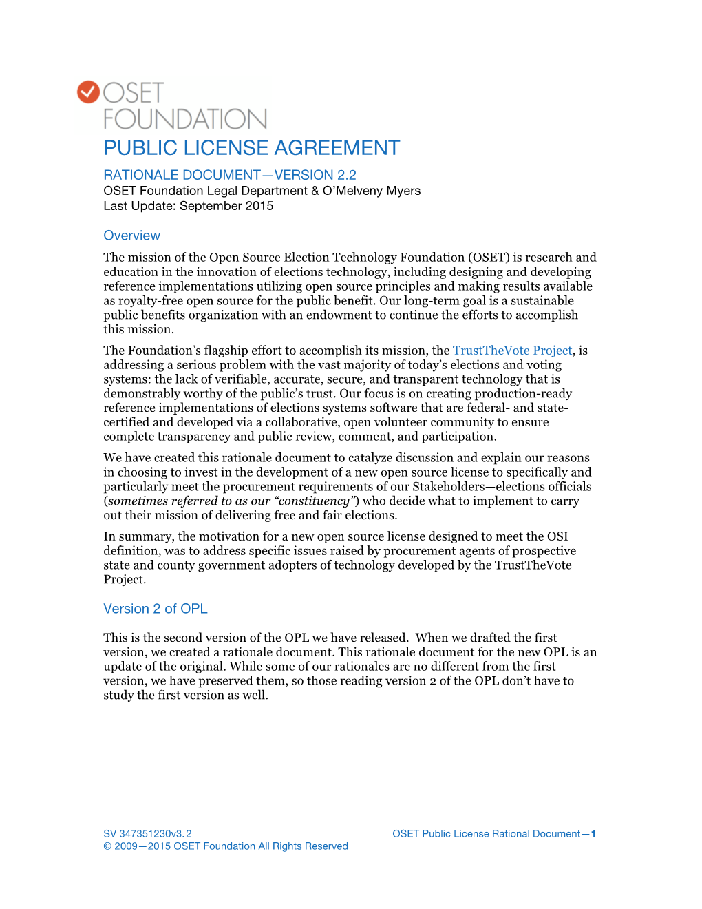 OSET Public License Rationale Document