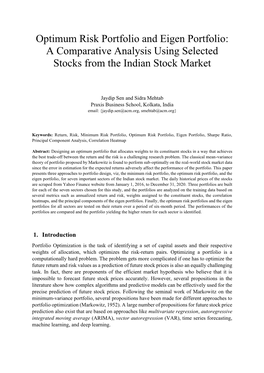 Optimum Risk Portfolio and Eigen Portfolio: a Comparative Analysis Using Selected Stocks from the Indian Stock Market
