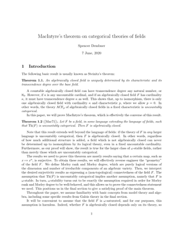 Macintyre's Theorem on Categorical Theories of Fields