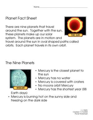 Planet Fact Sheet the Nine Planets