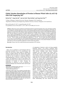 Global Absolute Quantitation of Proteins in Human Whole Saliva by Nlc-Q- IMS-TOF Employing MSE