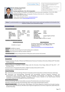 Curriculum Vitae Page 2: Academics Qualification and Achievements Page 3-4: Major Publications, Presentations Dr
