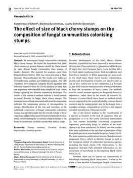 The Effect of Size of Black Cherry Stumps on the Composition of Fungal Communities Colonising Stumps